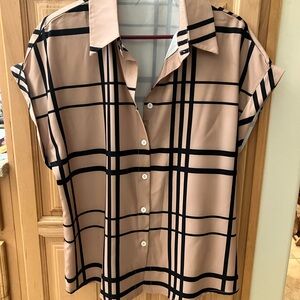 SHEIN Black and Tan Plaid Blouse